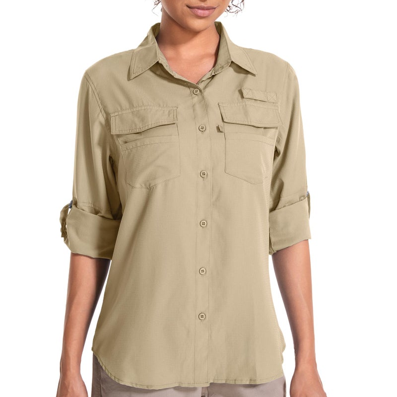 Toomett Womens Safari Shirts Quick Dry UPF 50 Fishing Shirts Lightweight SPF Long Sleeve Sun Protection Shirts,F5026,Khaki,L - Image 1